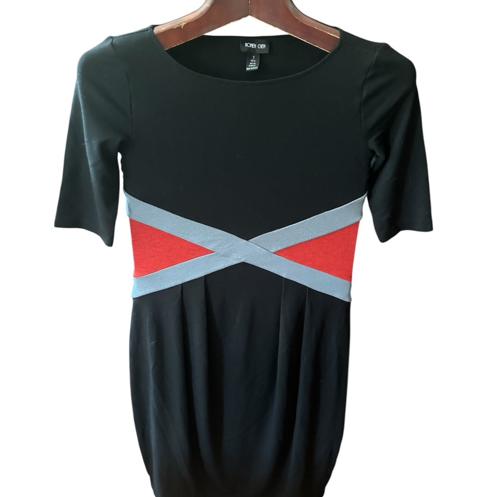 Ronen Chen Black Dress with Red and Gray Accents size 1(s)